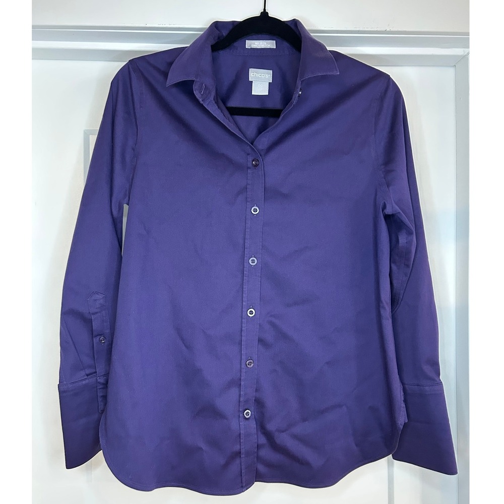 Chicos No-Iron Chic Stretch Button Down Purple Long Sleeve Blouse Size 00 XS